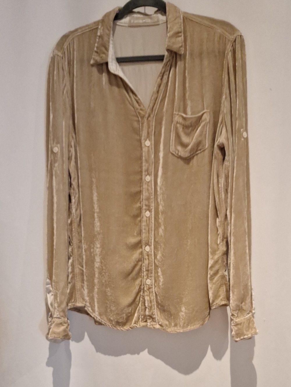 CP Shades X Gorsuch Velvet Button-Front Blouse - Champagne